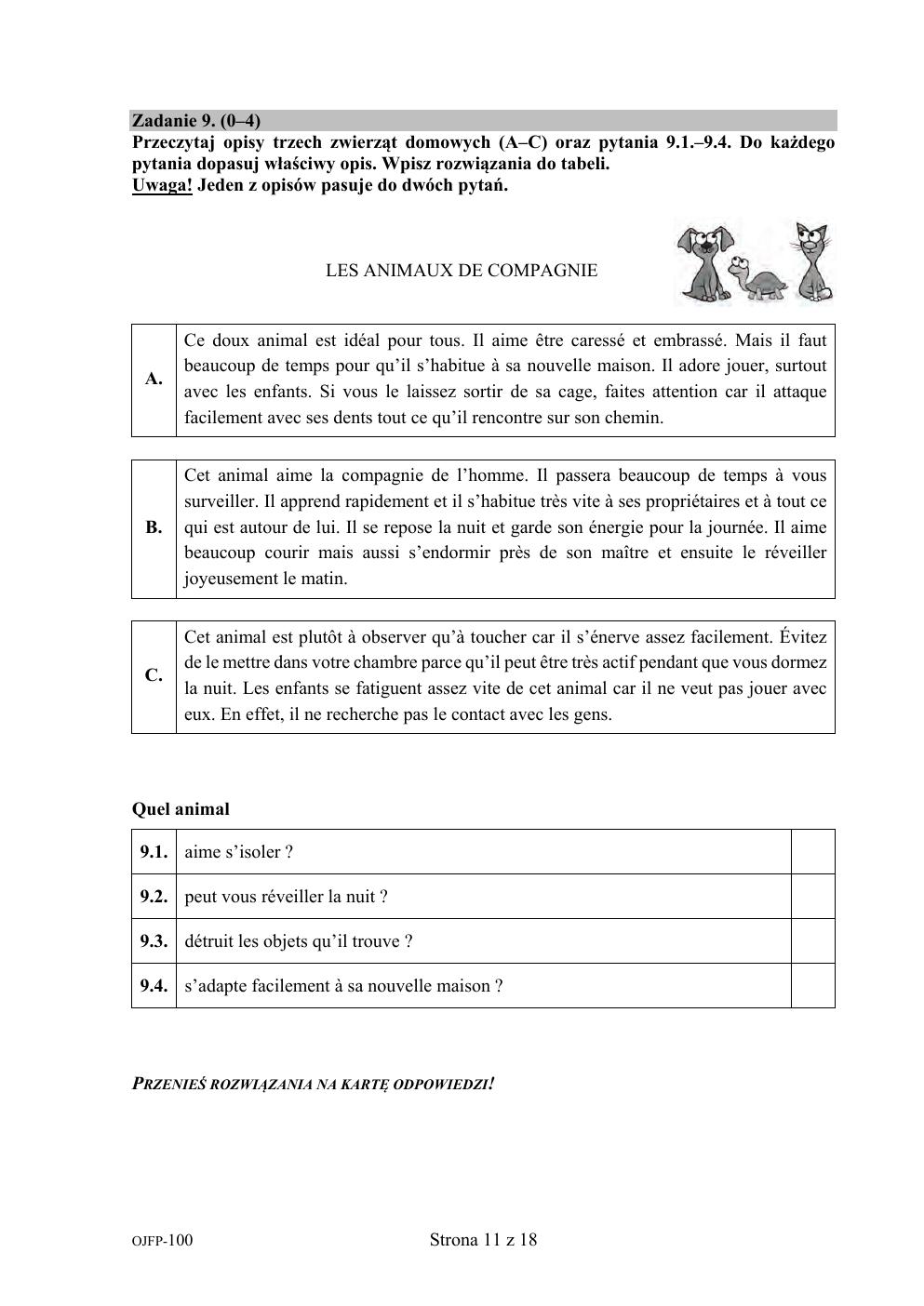 arkusz - francuski - egzamin ósmoklasisty 2020 próbny-11