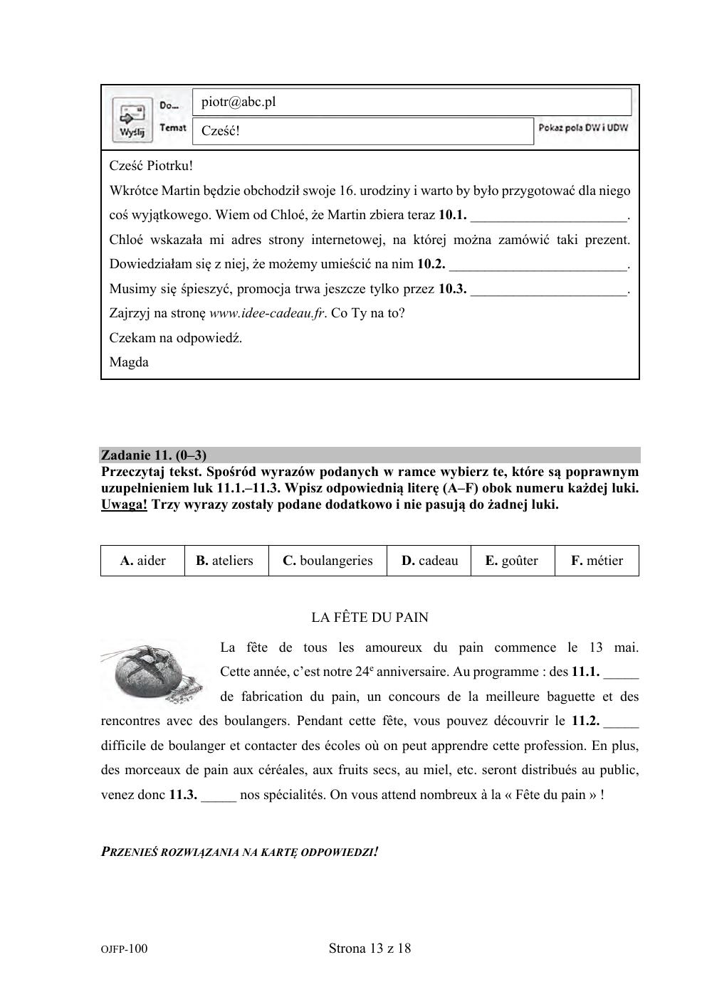 arkusz - francuski - egzamin ósmoklasisty 2020 próbny-13