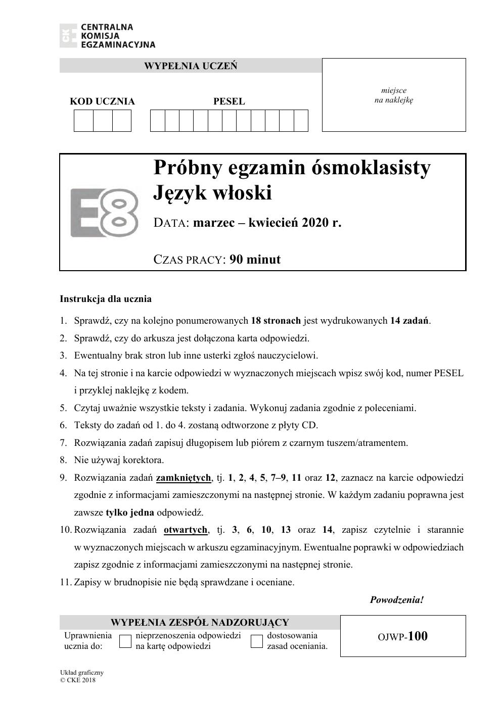 arkusz - włoski - egzamin ósmoklasisty 2020 próbny-01