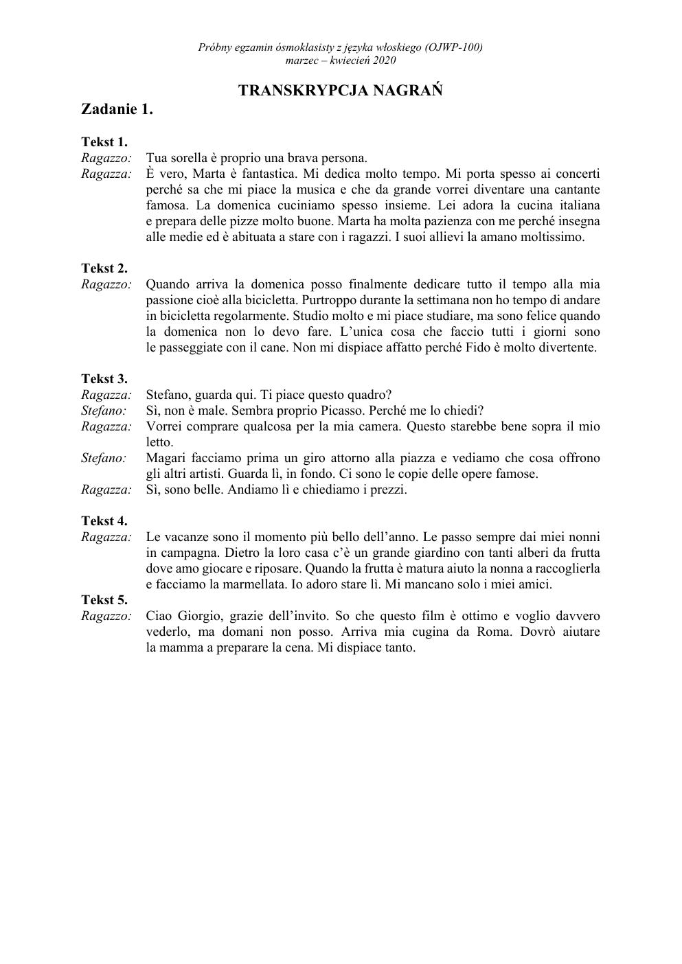 transkrypcja - włoski - egzamin ósmoklasisty 2020 próbny-1