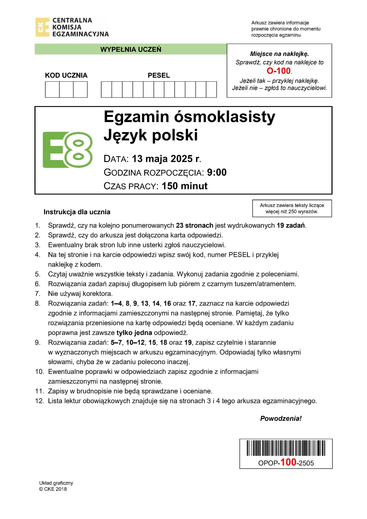 arkusz - polski - egzamin ósmoklasisty 2025 - 0001