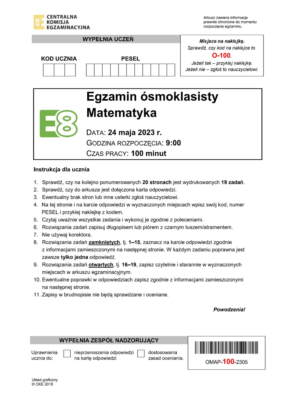 arkusz - matematyka - egzamin ósmoklasisty 2023 - 0001