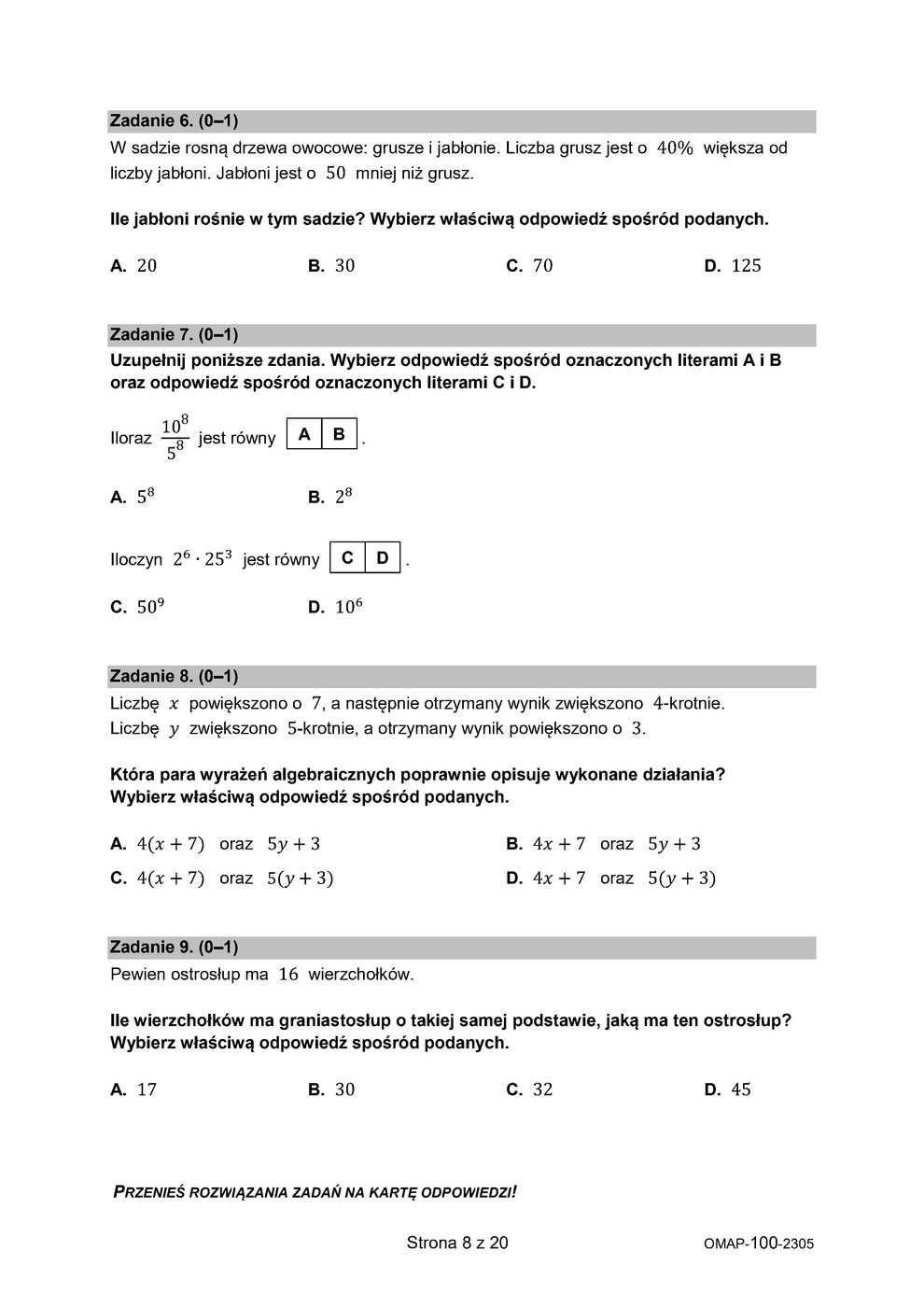 arkusz - matematyka - egzamin ósmoklasisty 2023 - 0008