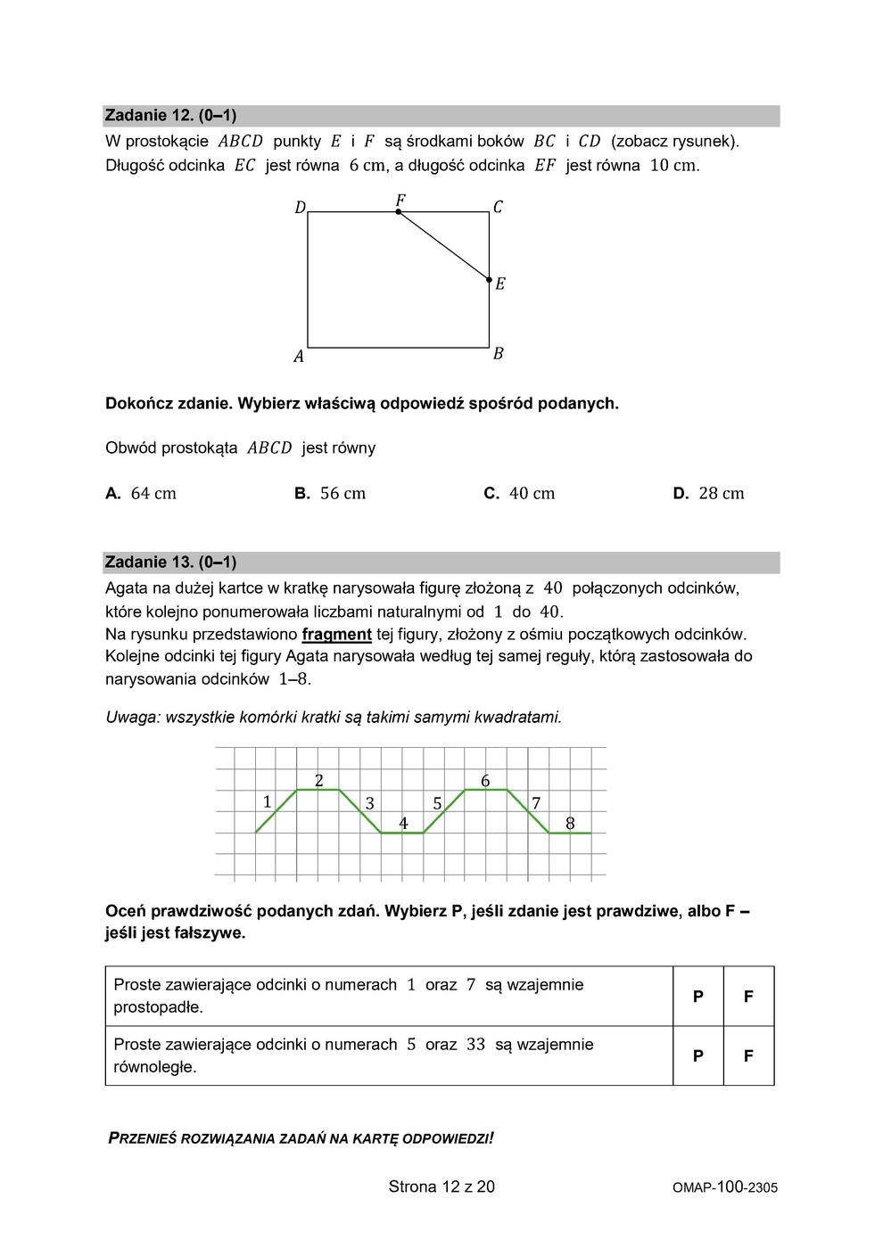 arkusz - matematyka - egzamin ósmoklasisty 2023 - 0012