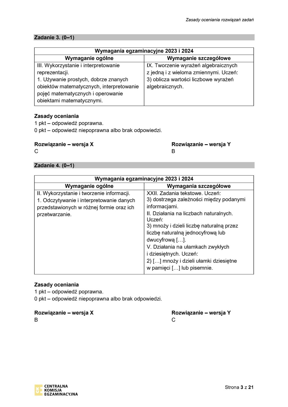 odpowiedzi - matematyka - egzamin ósmoklasisty 2023 - 0003