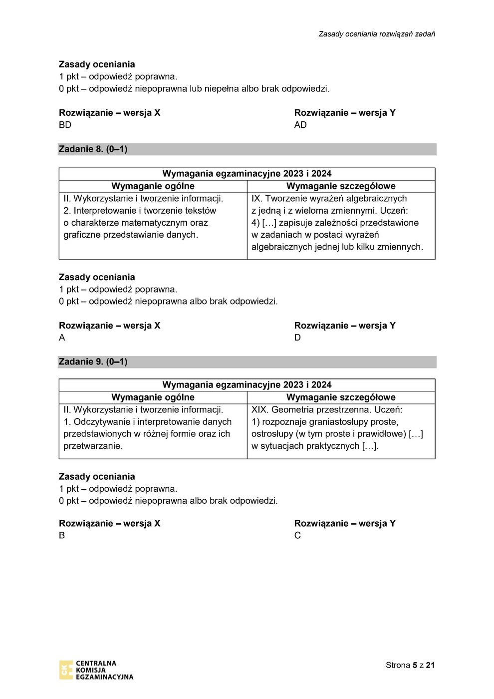 odpowiedzi - matematyka - egzamin ósmoklasisty 2023 - 0005