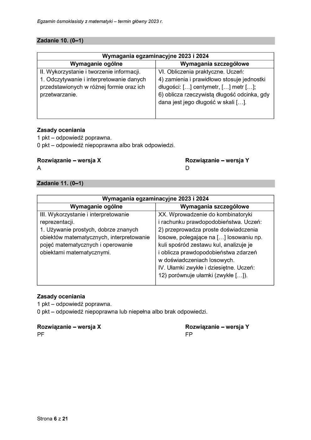 odpowiedzi - matematyka - egzamin ósmoklasisty 2023 - 0006