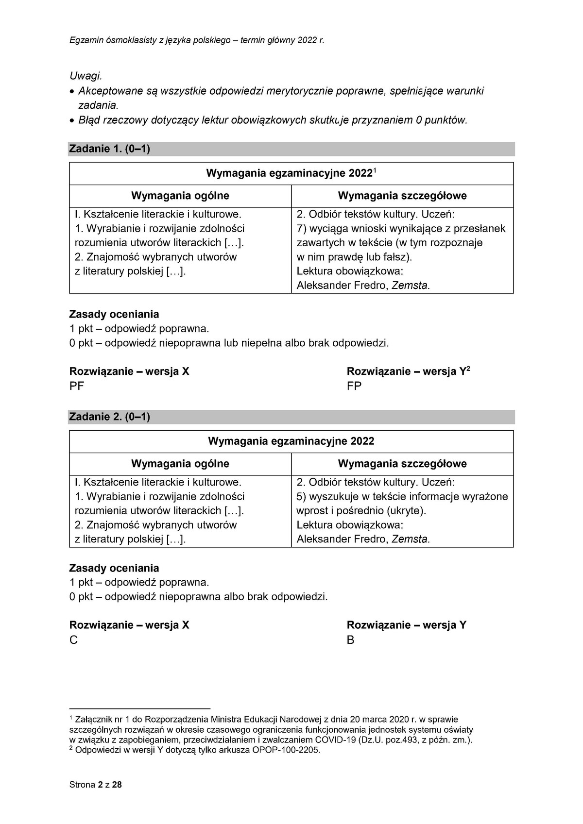zasady oceniania - odpowiedzi - język polski - egzamin ósmoklasisty 2022 - 0002