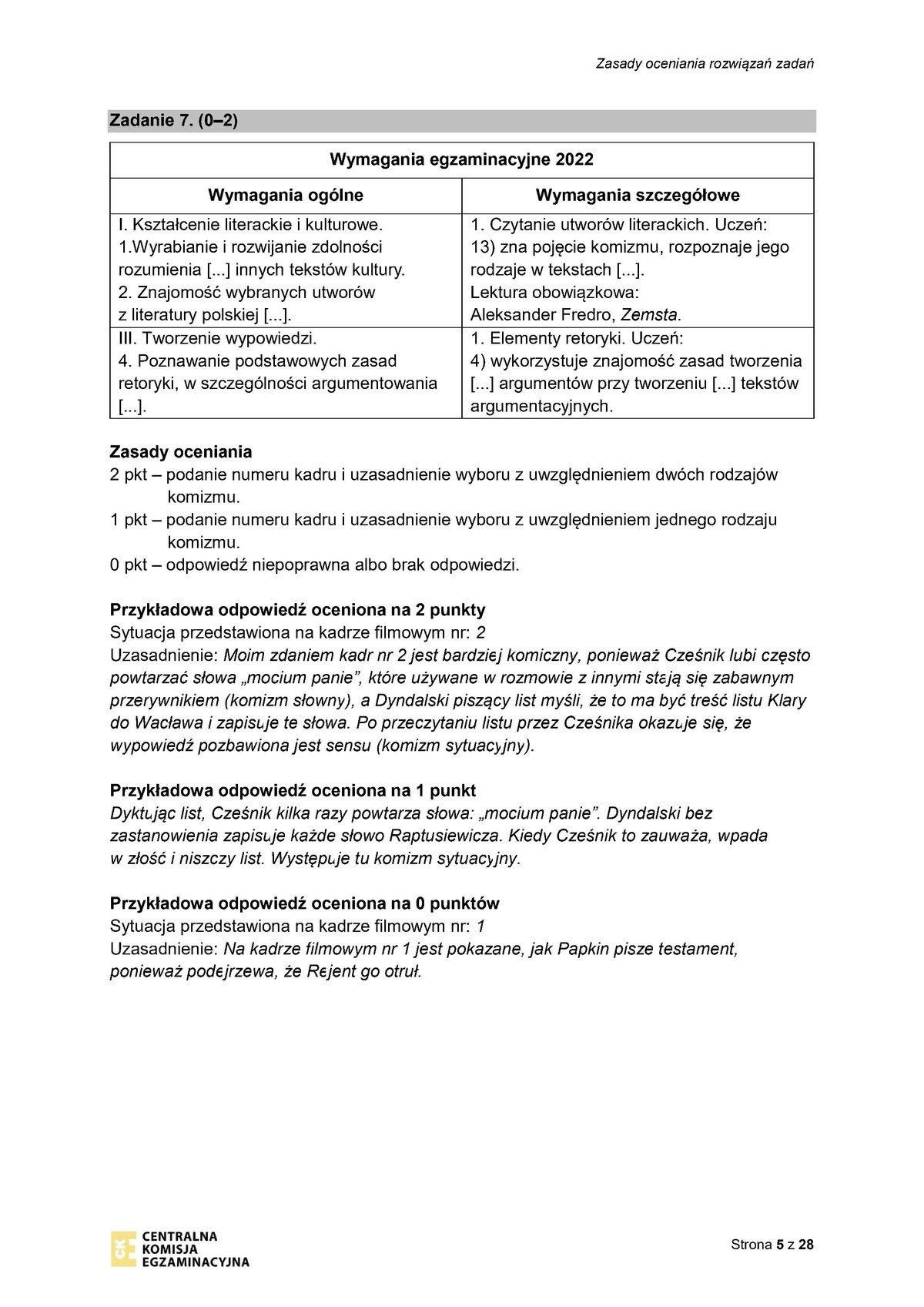 zasady oceniania - odpowiedzi - język polski - egzamin ósmoklasisty 2022 - 0005