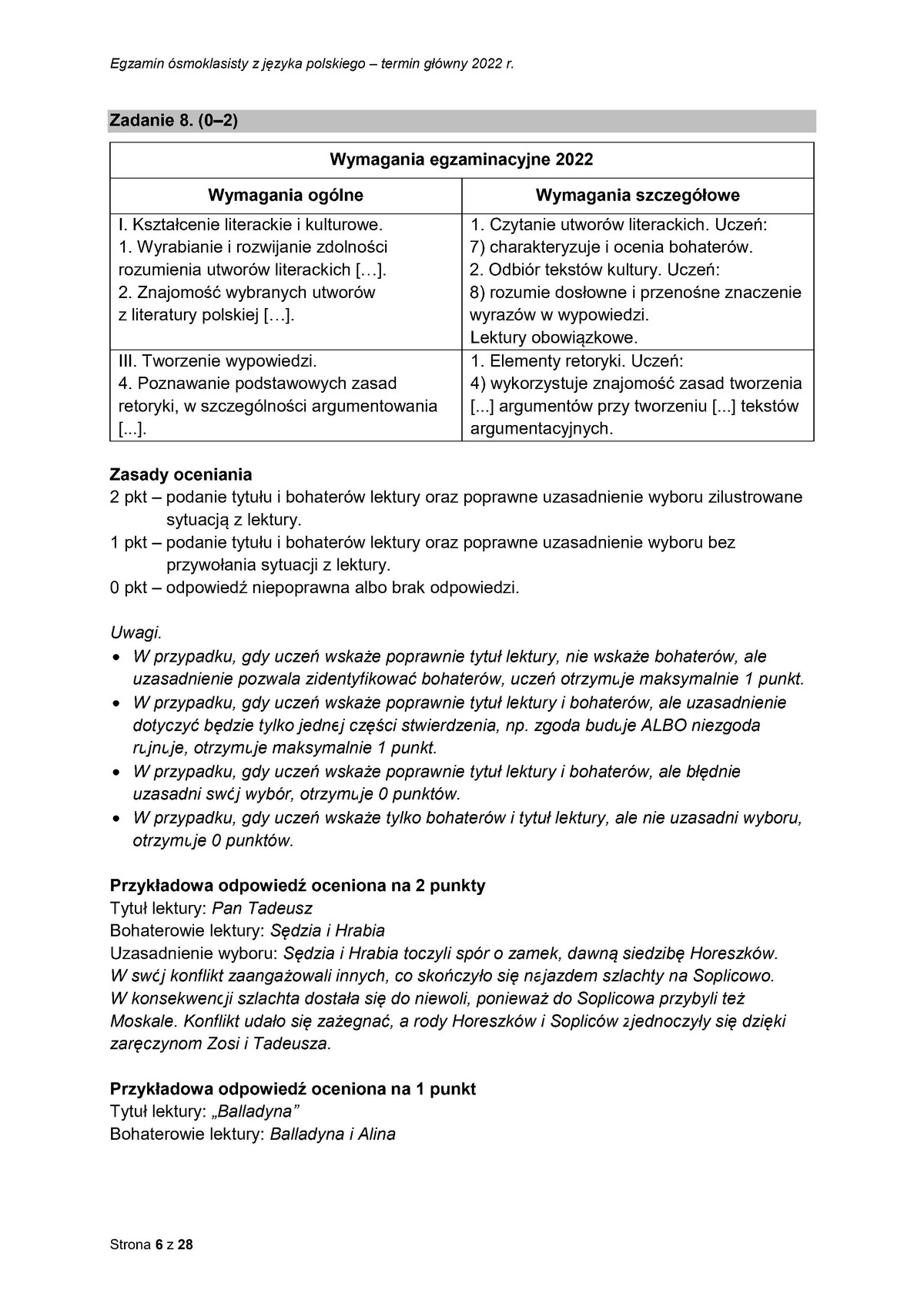 zasady oceniania - odpowiedzi - język polski - egzamin ósmoklasisty 2022 - 0006