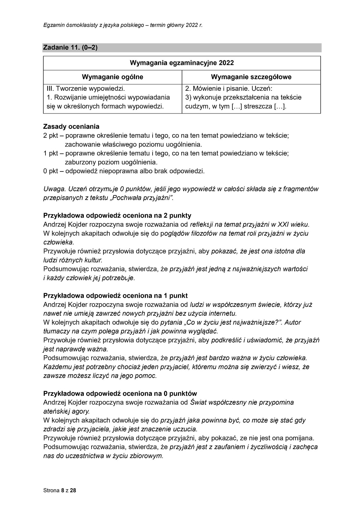 zasady oceniania - odpowiedzi - język polski - egzamin ósmoklasisty 2022 - 0008