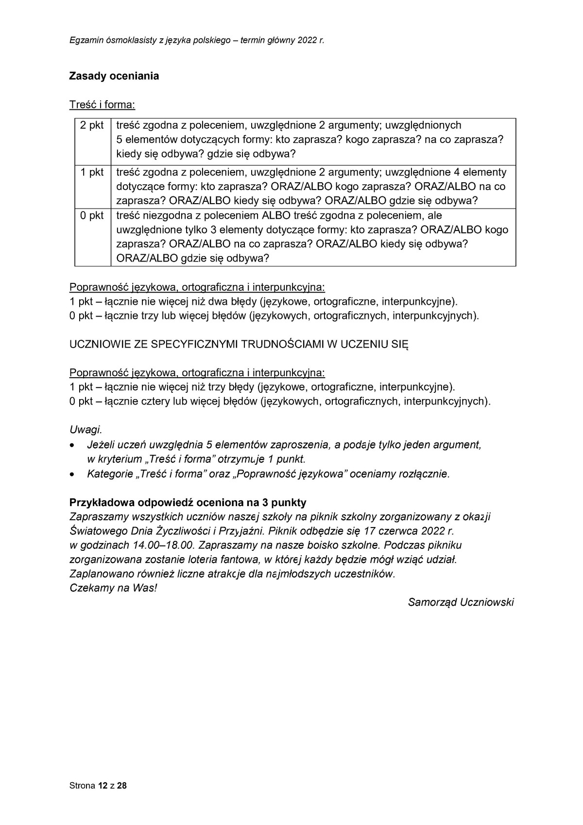 zasady oceniania - odpowiedzi - język polski - egzamin ósmoklasisty 2022 - 0012