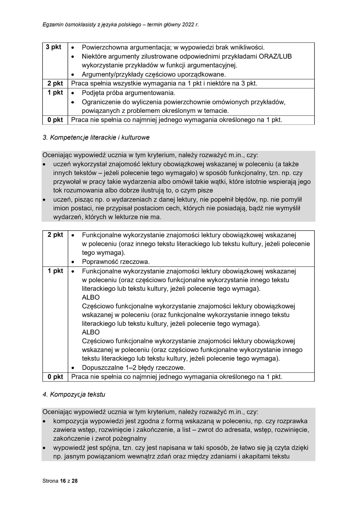 zasady oceniania - odpowiedzi - język polski - egzamin ósmoklasisty 2022 - 0016
