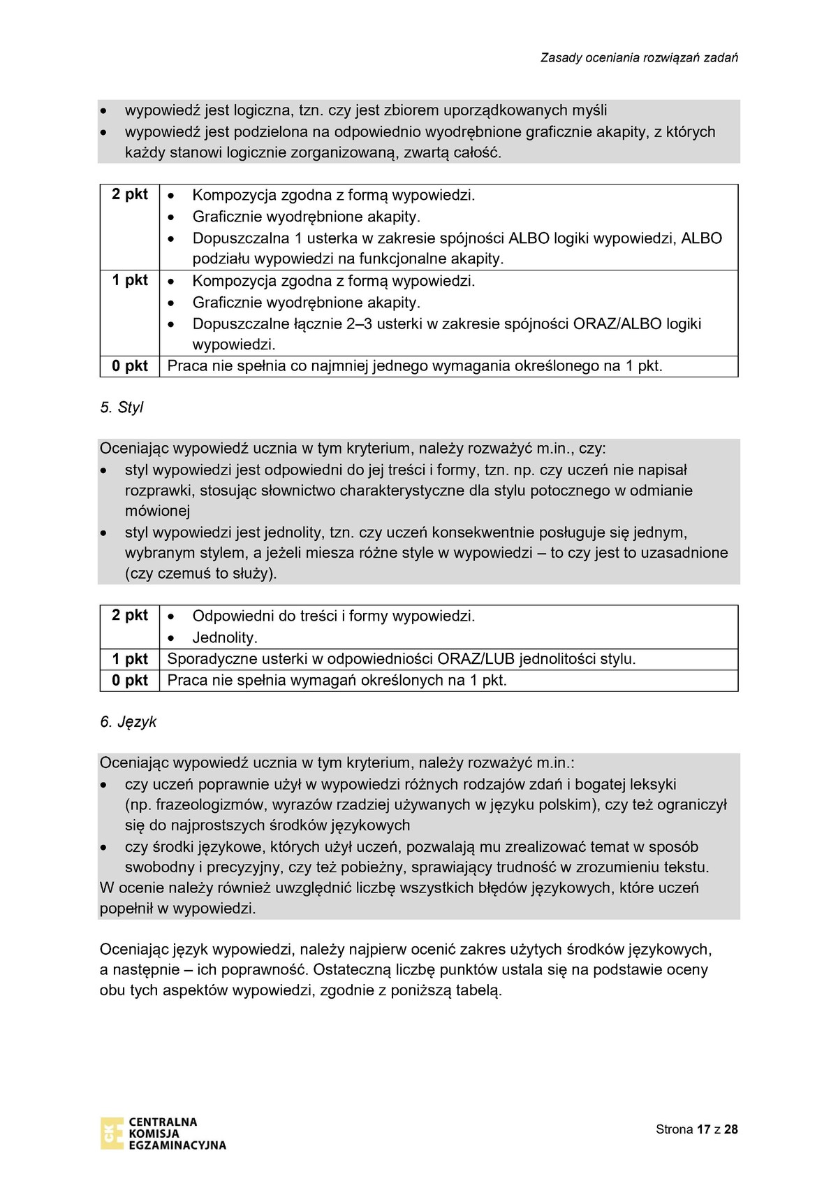 zasady oceniania - odpowiedzi - język polski - egzamin ósmoklasisty 2022 - 0017