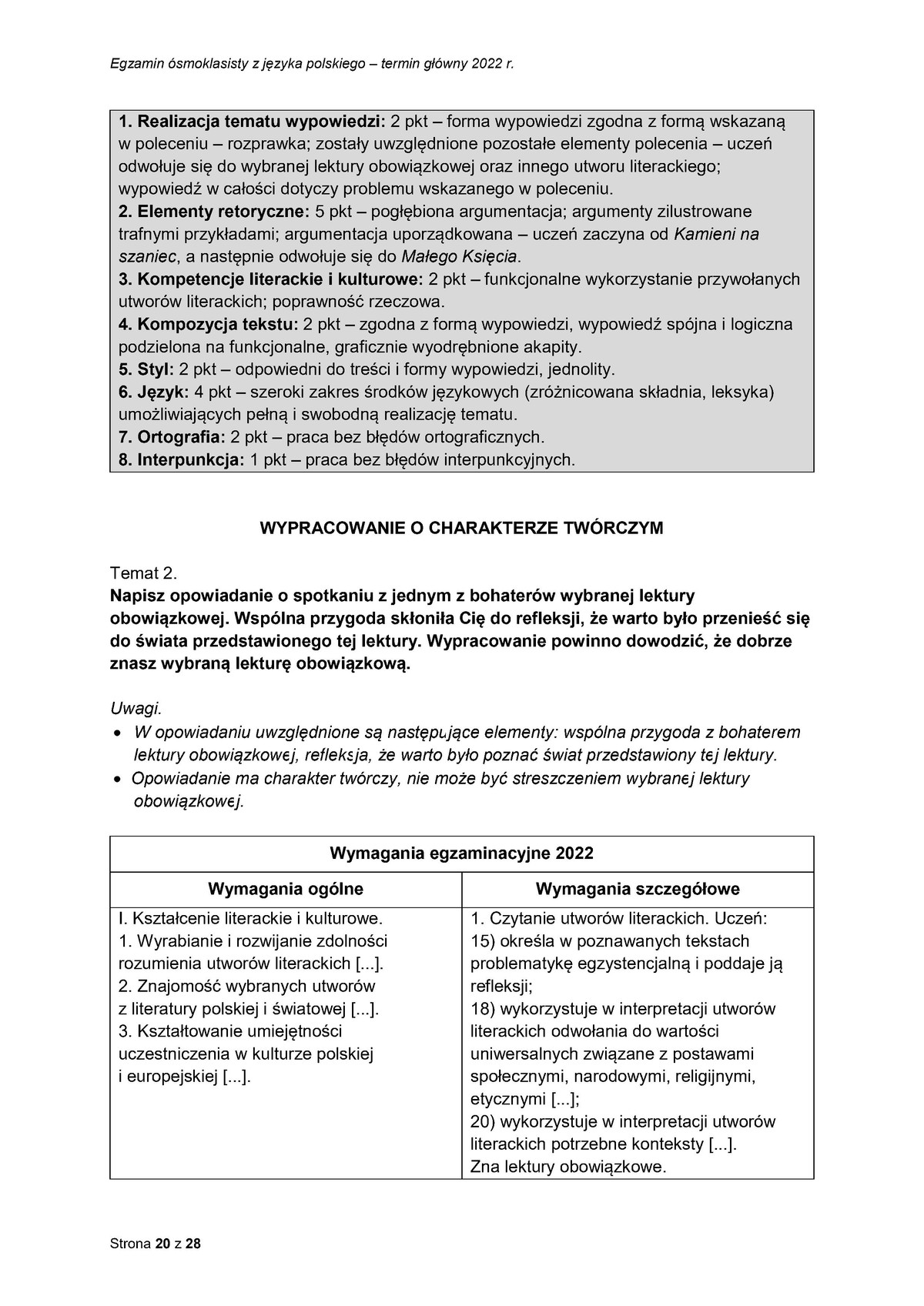 zasady oceniania - odpowiedzi - język polski - egzamin ósmoklasisty 2022 - 0020