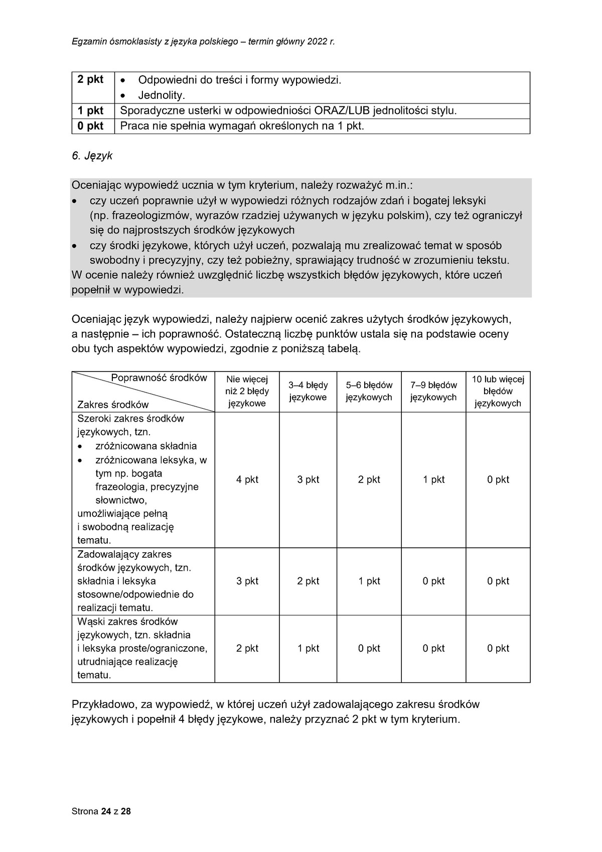 zasady oceniania - odpowiedzi - język polski - egzamin ósmoklasisty 2022 - 0024