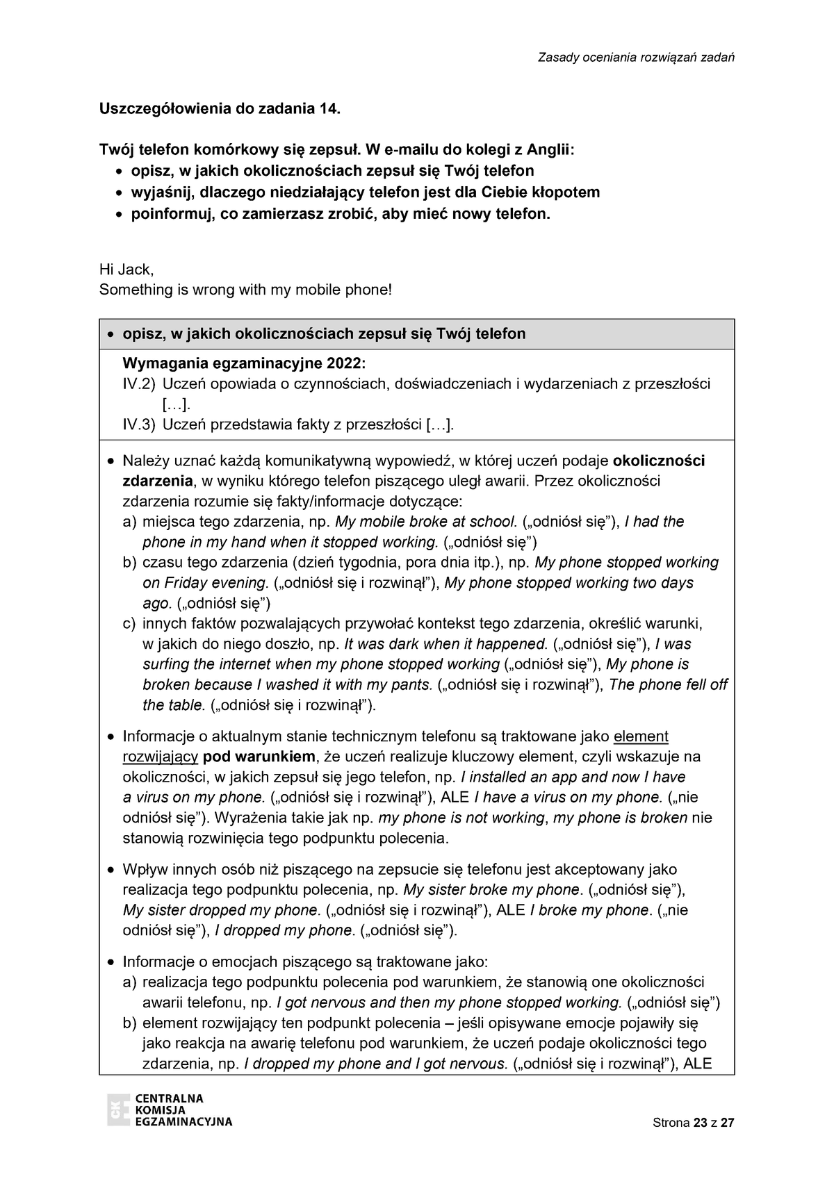 zasady oceniania - odpowiedzi - język angielski - egzamin ósmoklasisty 2022 - 0023