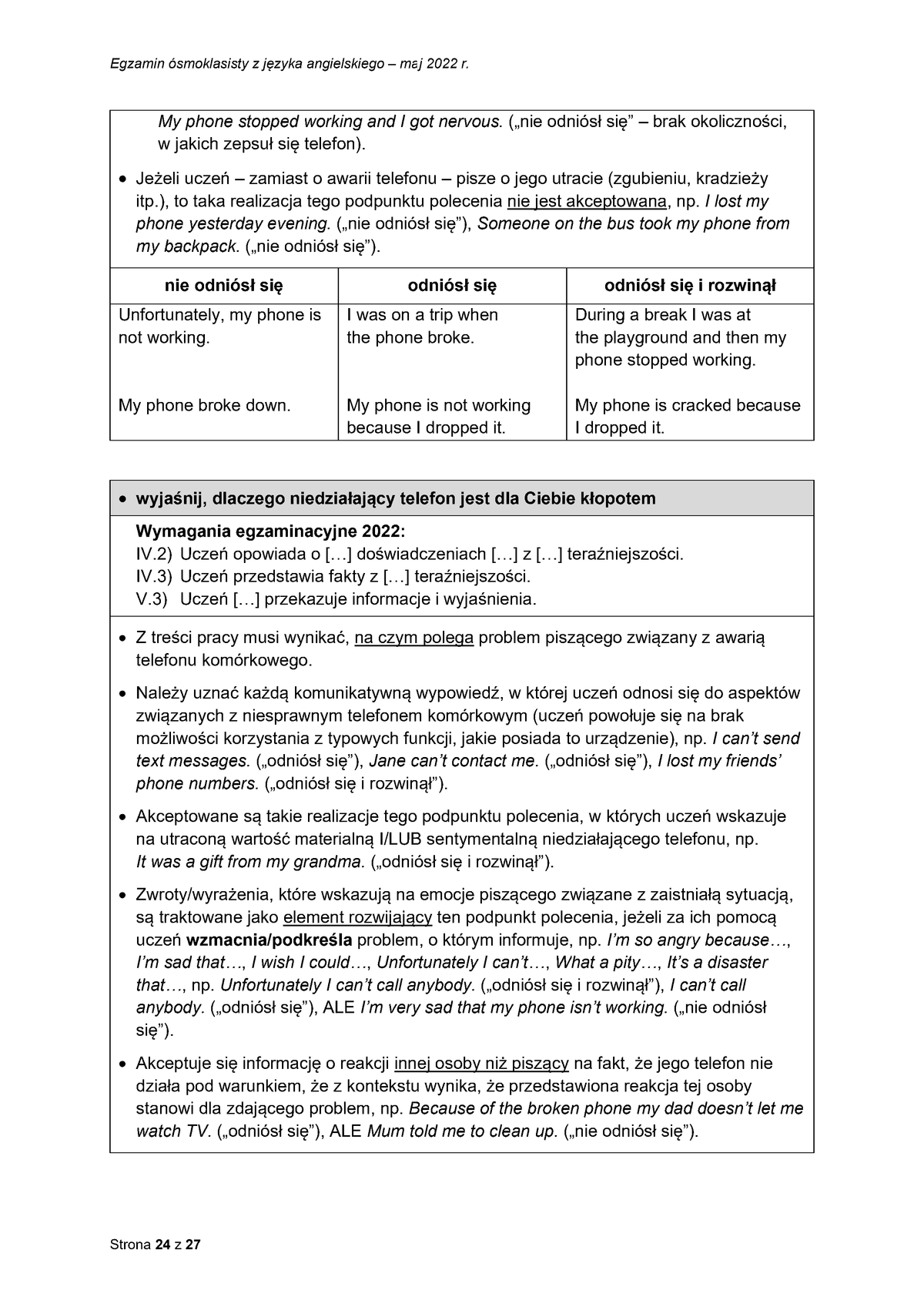 zasady oceniania - odpowiedzi - język angielski - egzamin ósmoklasisty 2022 - 0024