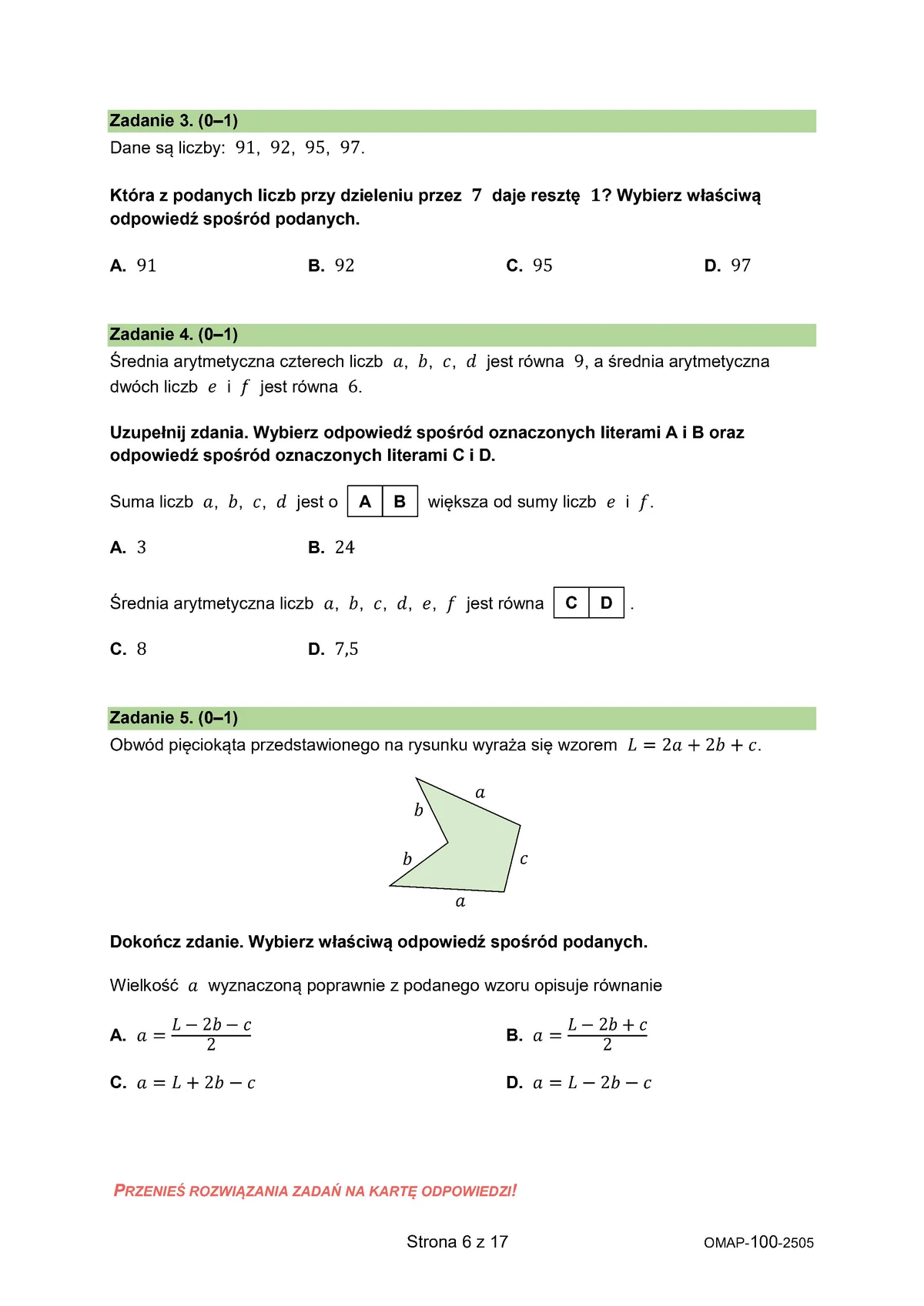arkusz zadania wyboru - matematyka - egzamin ósmoklasisty 2025 - 0006