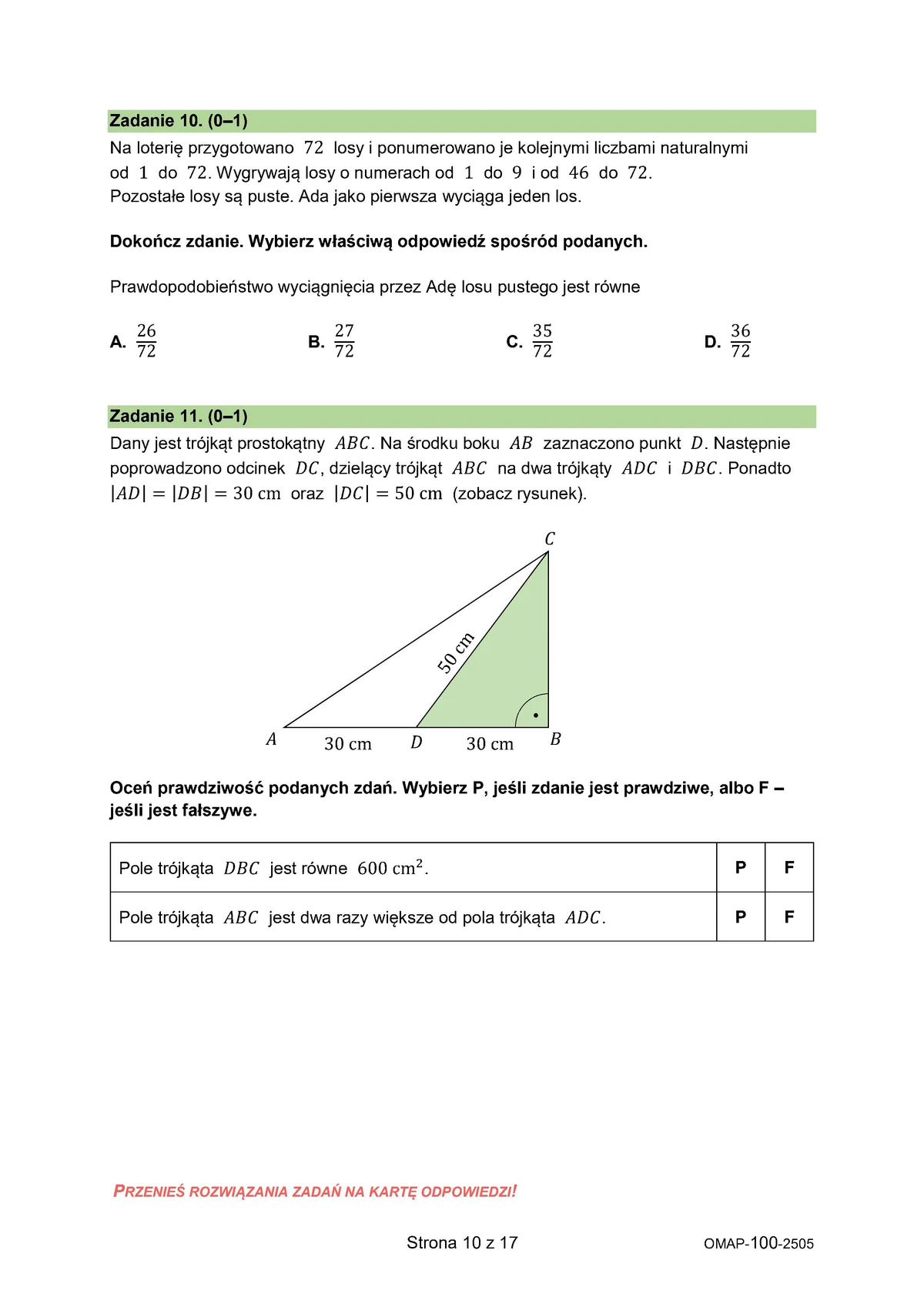 arkusz zadania wyboru - matematyka - egzamin ósmoklasisty 2025 - 0010