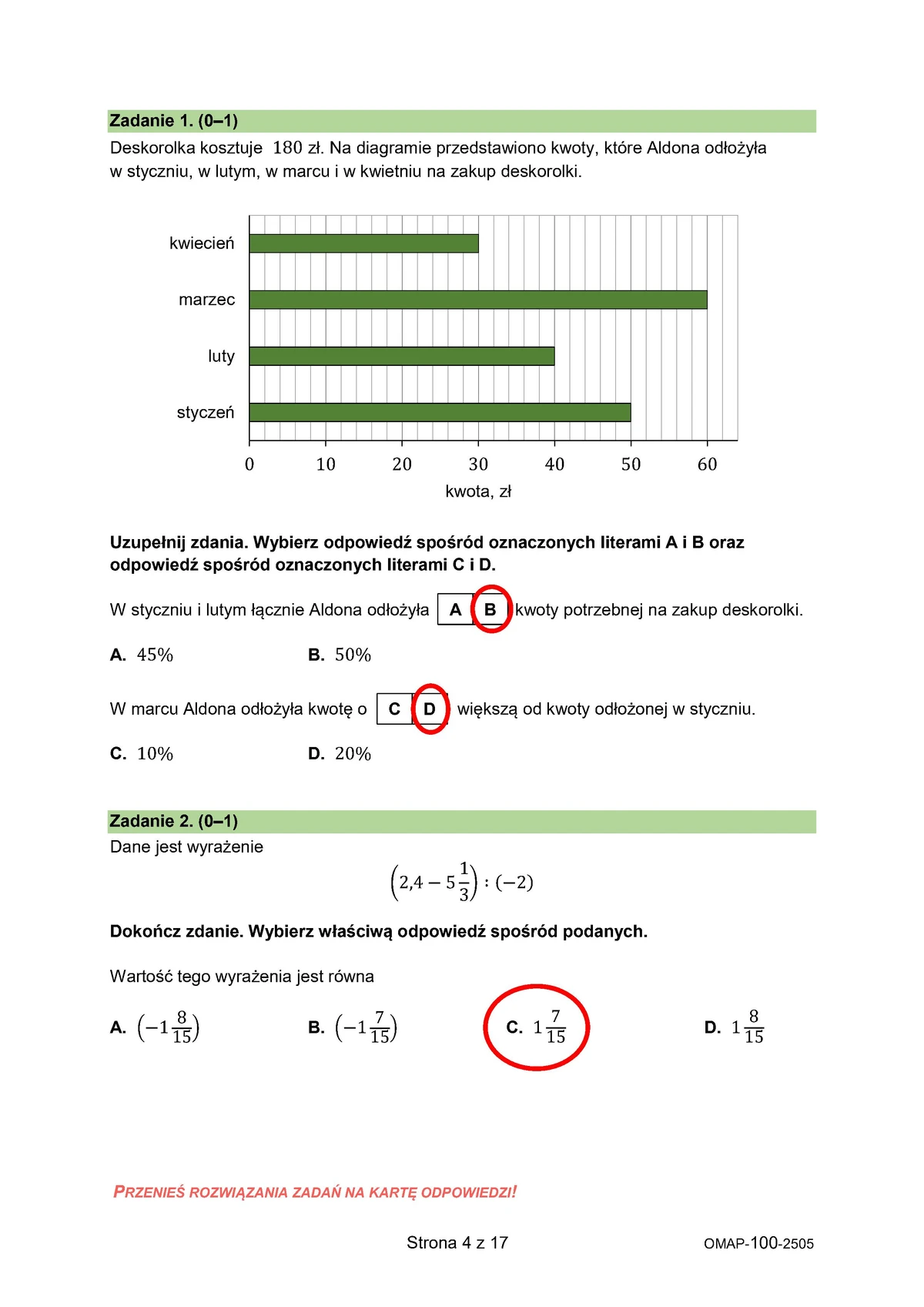 odpowiedzi przykładowe - arkusz zadania zamknięte - matematyka - egzamin ósmoklasisty 2025 - 0004
