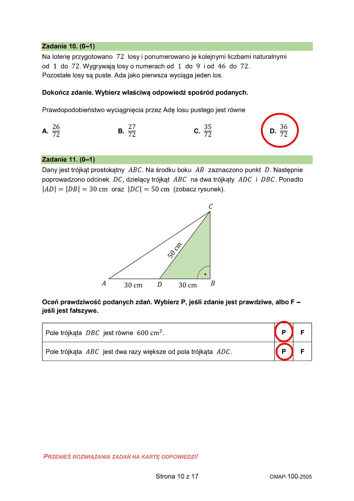 odpowiedzi przykładowe - arkusz zadania zamknięte - matematyka - egzamin ósmoklasisty 2025 - 0010