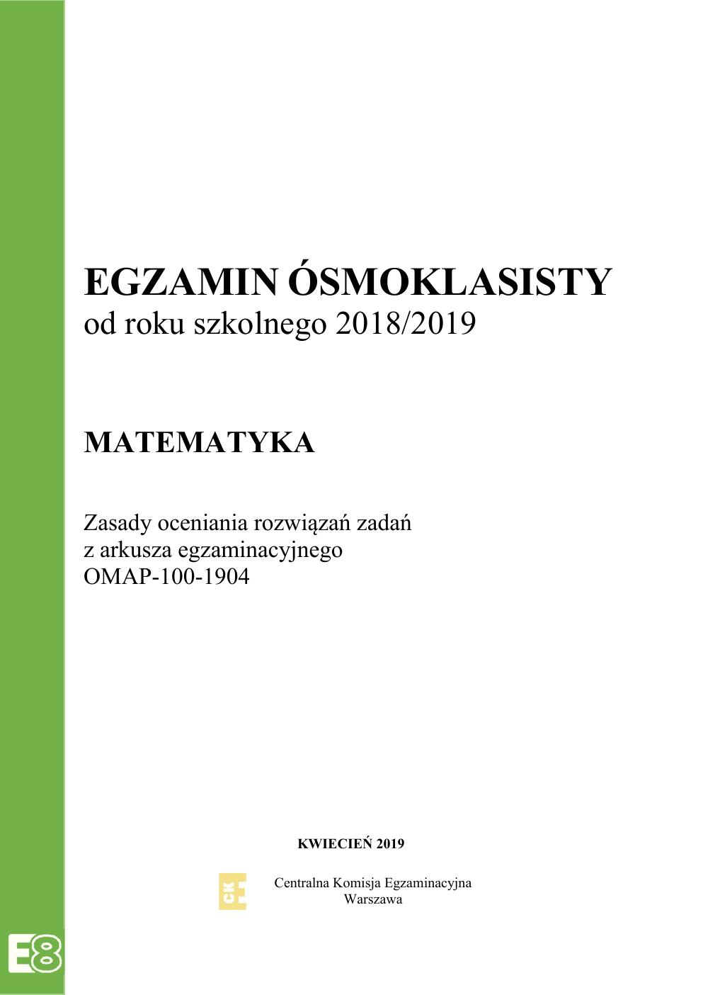 odpowiedzi - matematyka - egzamin ósmoklasisty 2019-01