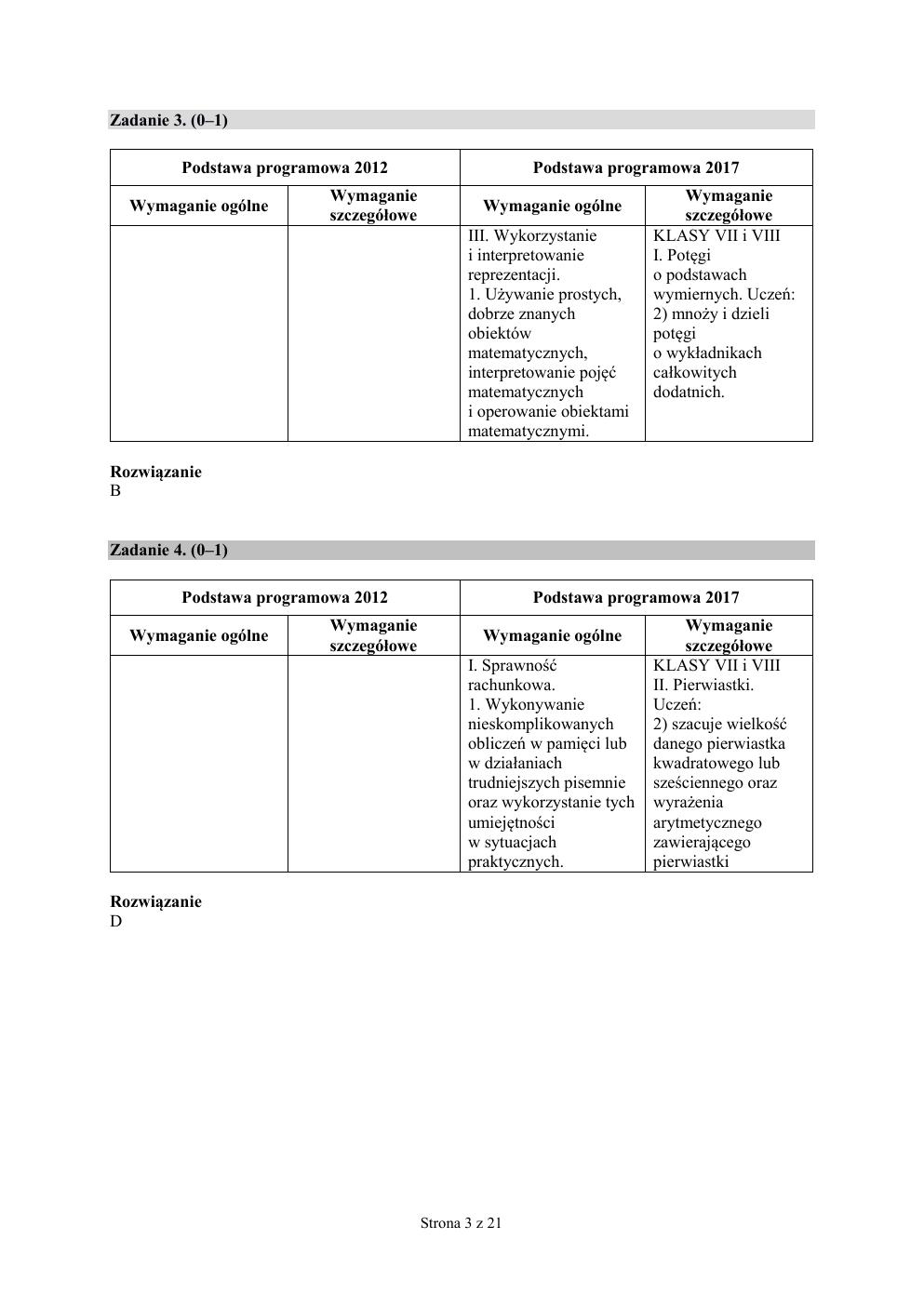 odpowiedzi - matematyka - egzamin ósmoklasisty 2019-03