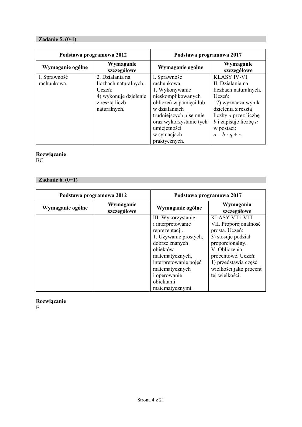 odpowiedzi - matematyka - egzamin ósmoklasisty 2019-04