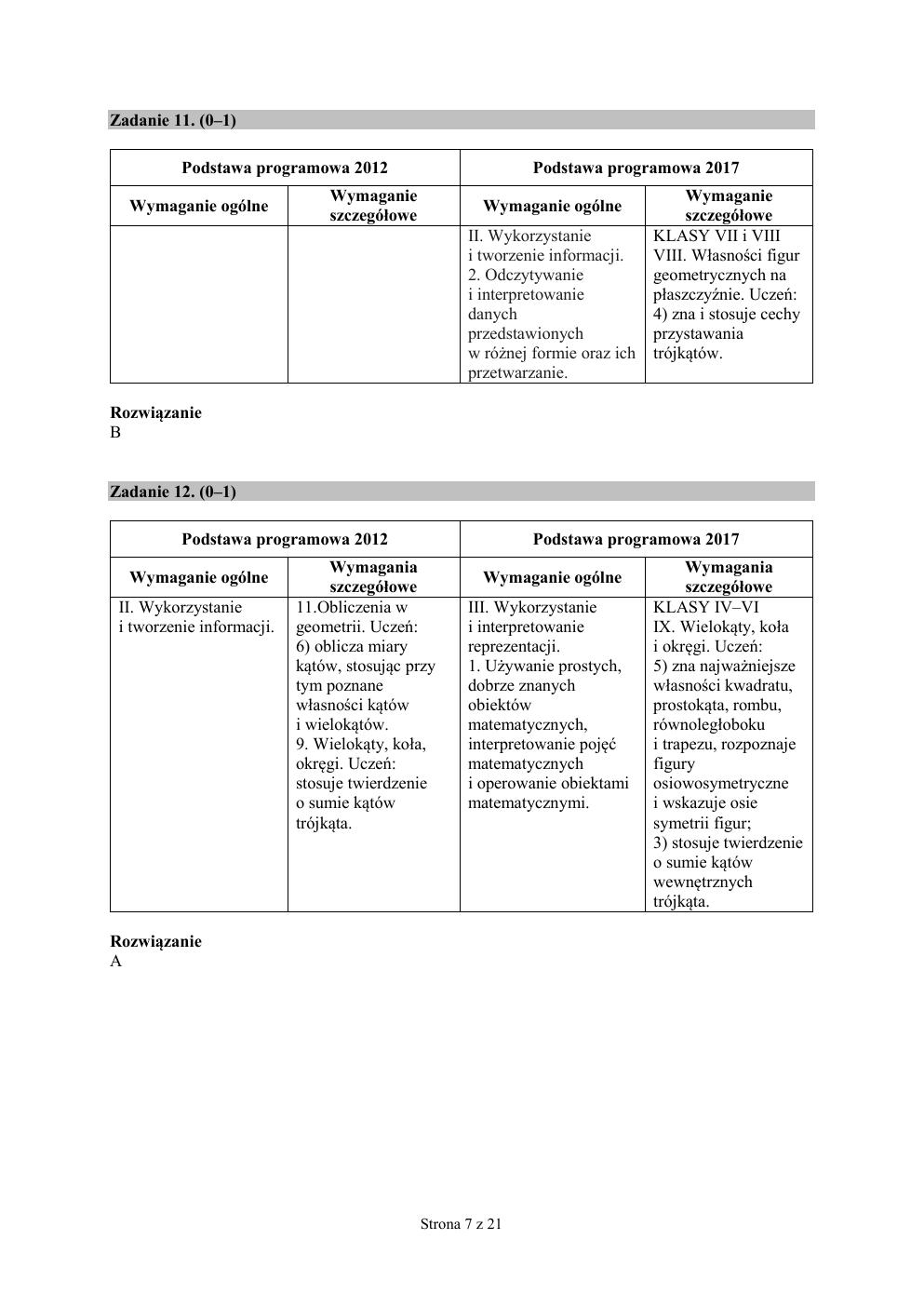 odpowiedzi - matematyka - egzamin ósmoklasisty 2019-07