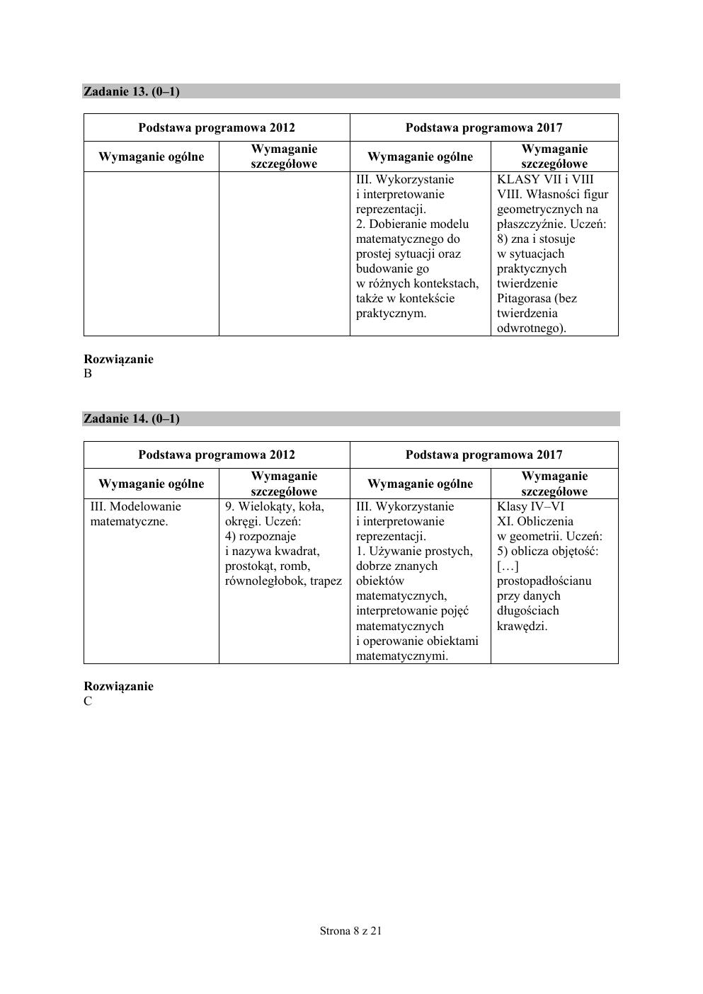 odpowiedzi - matematyka - egzamin ósmoklasisty 2019-08