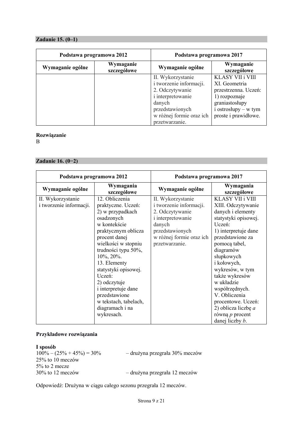 odpowiedzi - matematyka - egzamin ósmoklasisty 2019-09