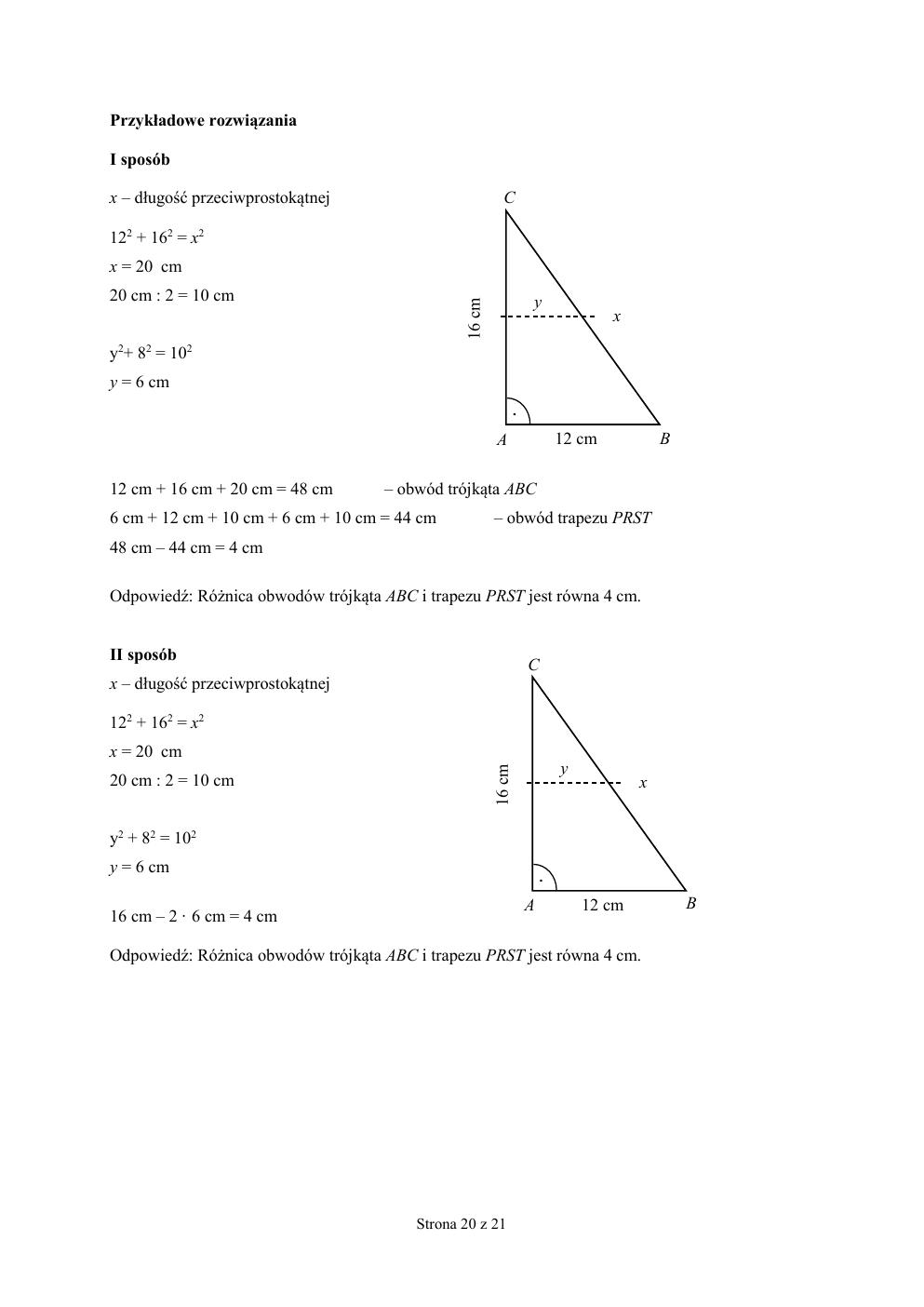 odpowiedzi - matematyka - egzamin ósmoklasisty 2019-20