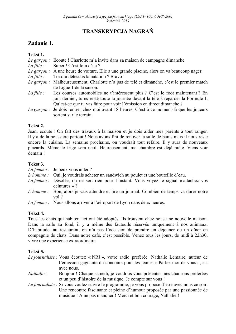 transkrypcja - francuski - egzamin ósmoklasisty 2019-1