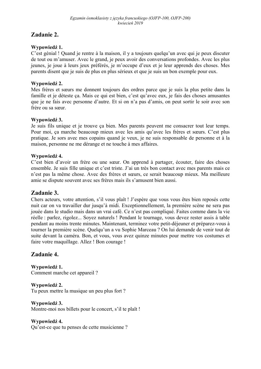 transkrypcja - francuski - egzamin ósmoklasisty 2019-2