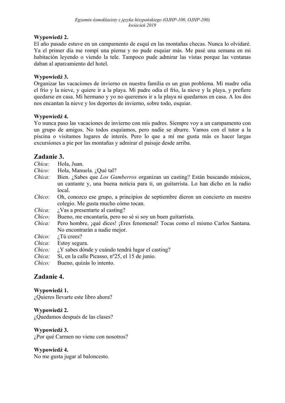 transkrypcja - hiszpański - egzamin ósmoklasisty 2019-2