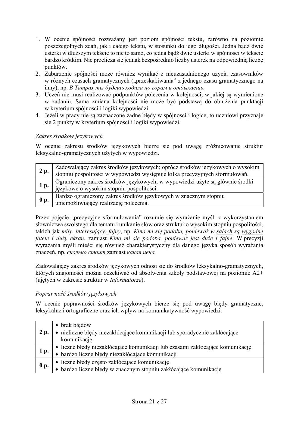 odpowiedzi - rosyjski - egzamin ósmoklasisty 2019-21