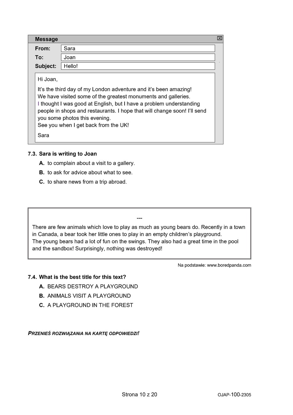 arkusz - język angielski - egzamin ósmoklasisty 2023 - 0010