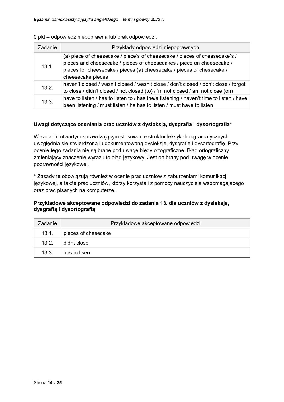 odpowiedzi - język angielski - egzamin ósmoklasisty 2023 - 0014