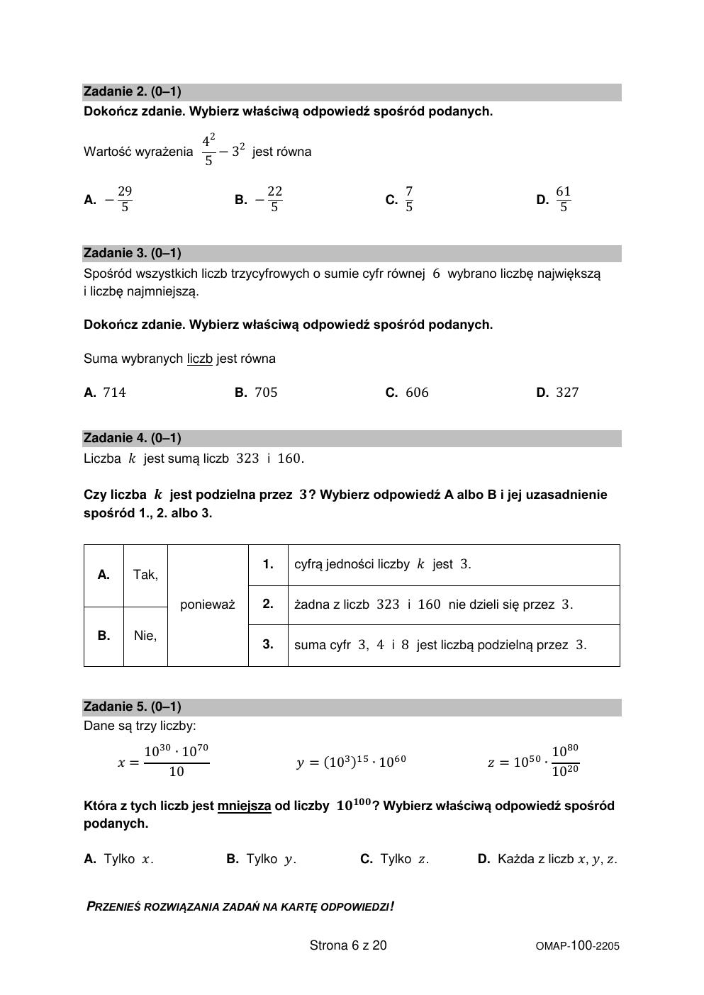 arkusz - matematyka - egzamin ósmoklasisty 2022-06