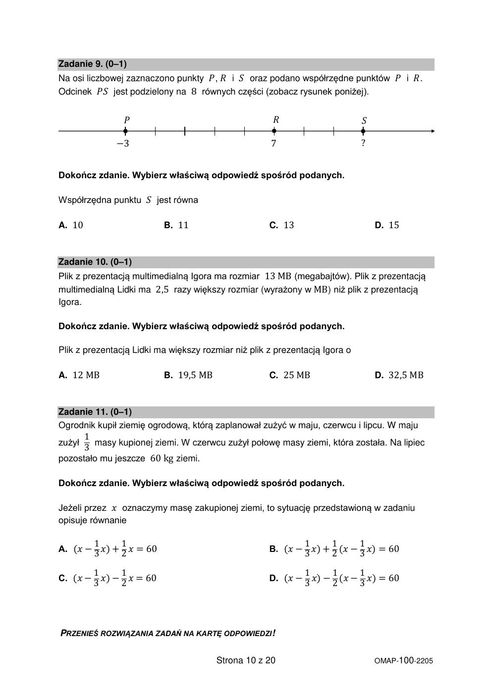 arkusz - matematyka - egzamin ósmoklasisty 2022-10