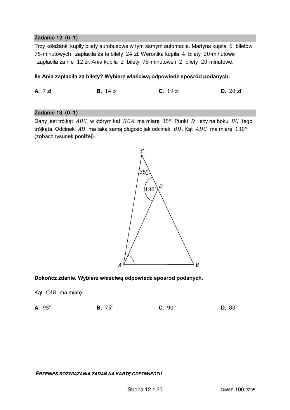 arkusz - matematyka - egzamin ósmoklasisty 2022-12