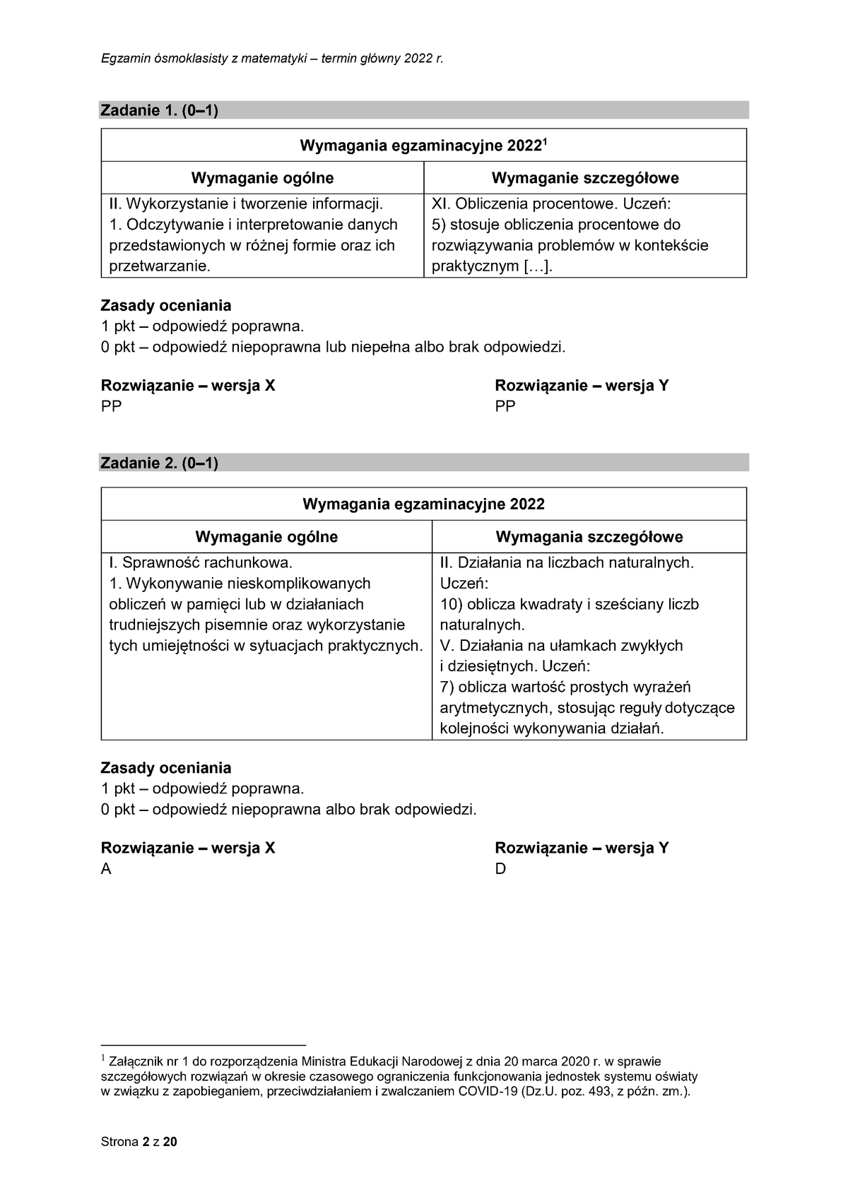 zasady oceniania - odpowiedzi - matematyka - egzamin ósmoklasisty 2022 - 0002