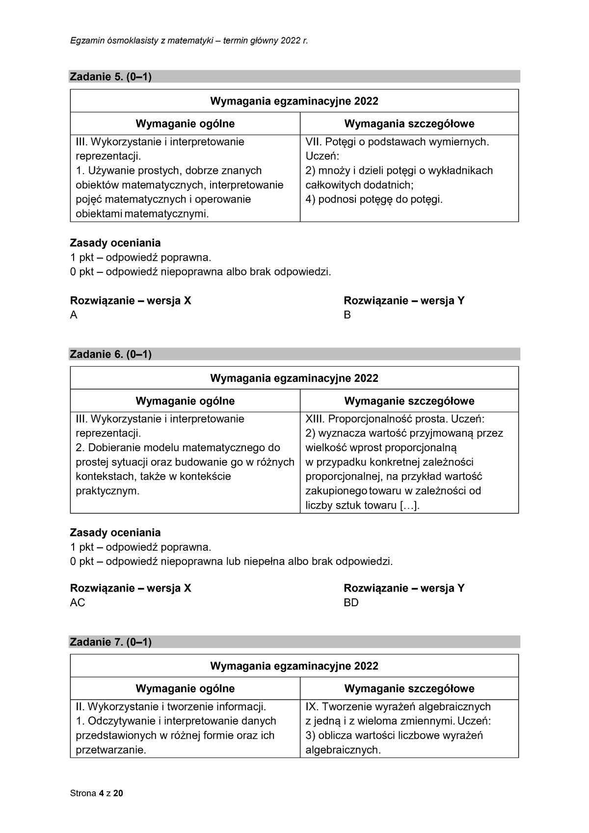 zasady oceniania - odpowiedzi - matematyka - egzamin ósmoklasisty 2022 - 0004