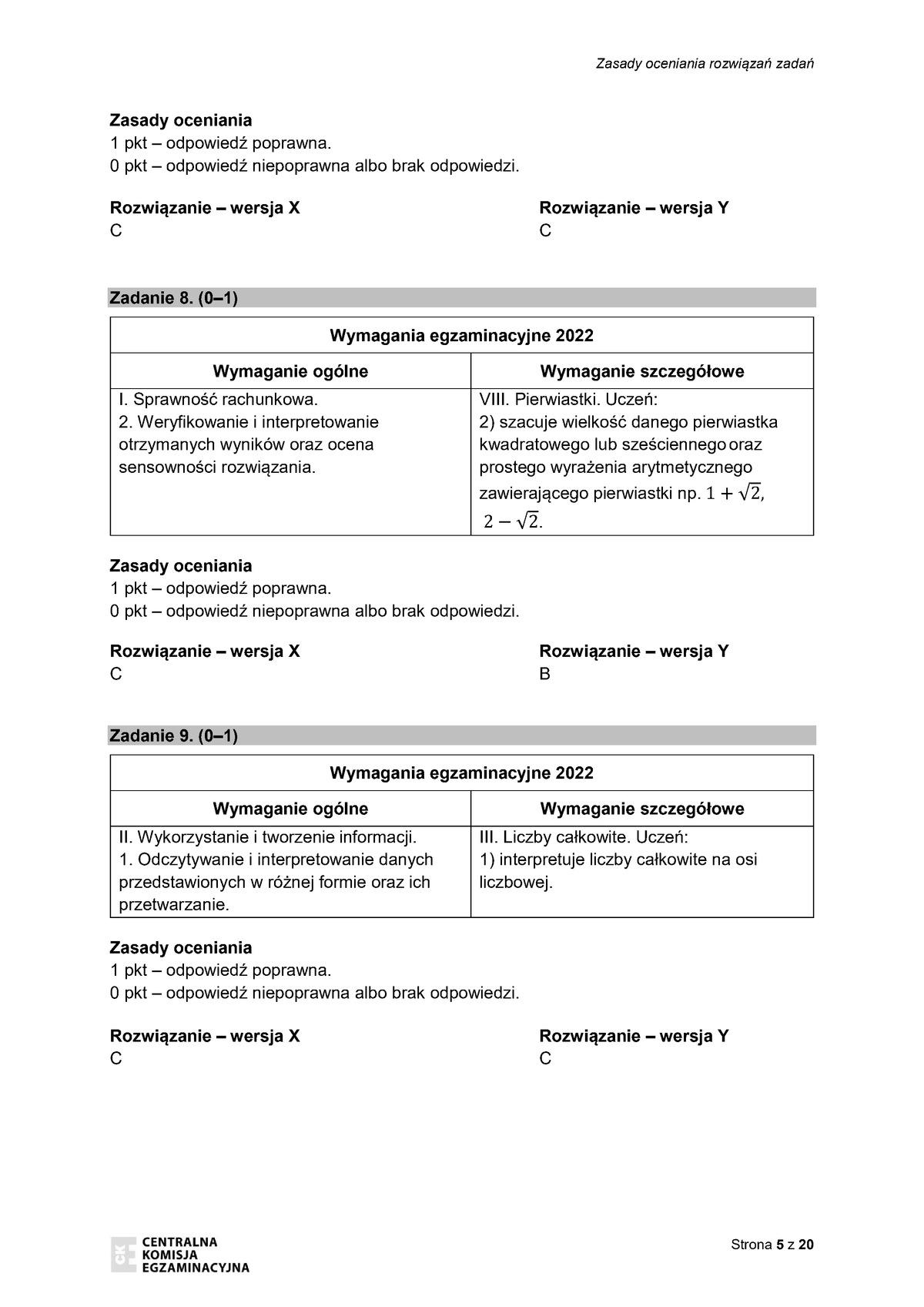 zasady oceniania - odpowiedzi - matematyka - egzamin ósmoklasisty 2022 - 0005