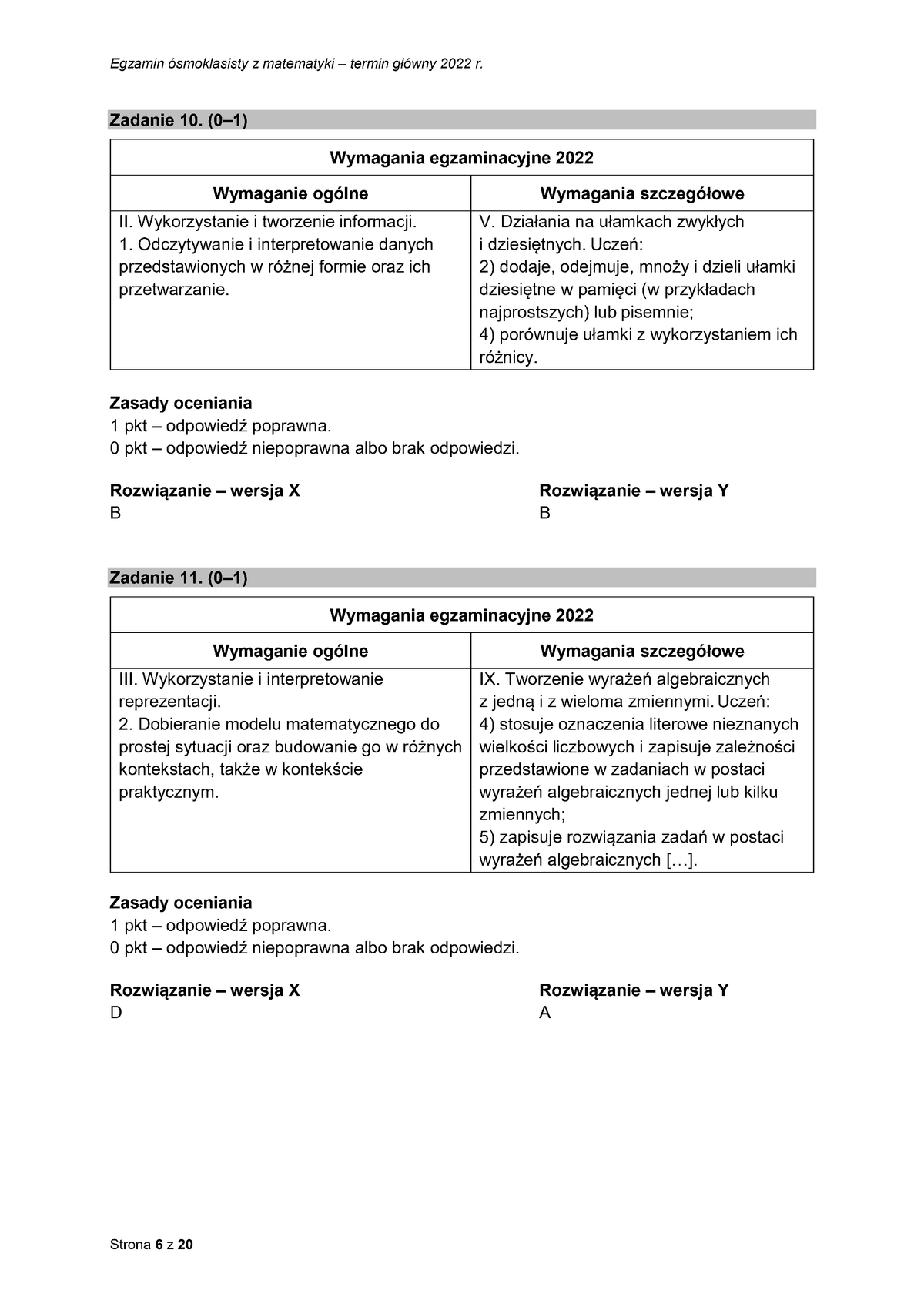 zasady oceniania - odpowiedzi - matematyka - egzamin ósmoklasisty 2022 - 0006