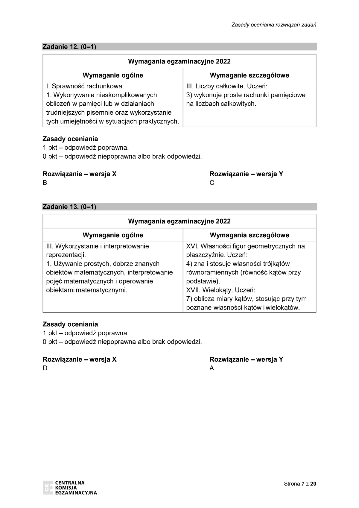 zasady oceniania - odpowiedzi - matematyka - egzamin ósmoklasisty 2022 - 0007