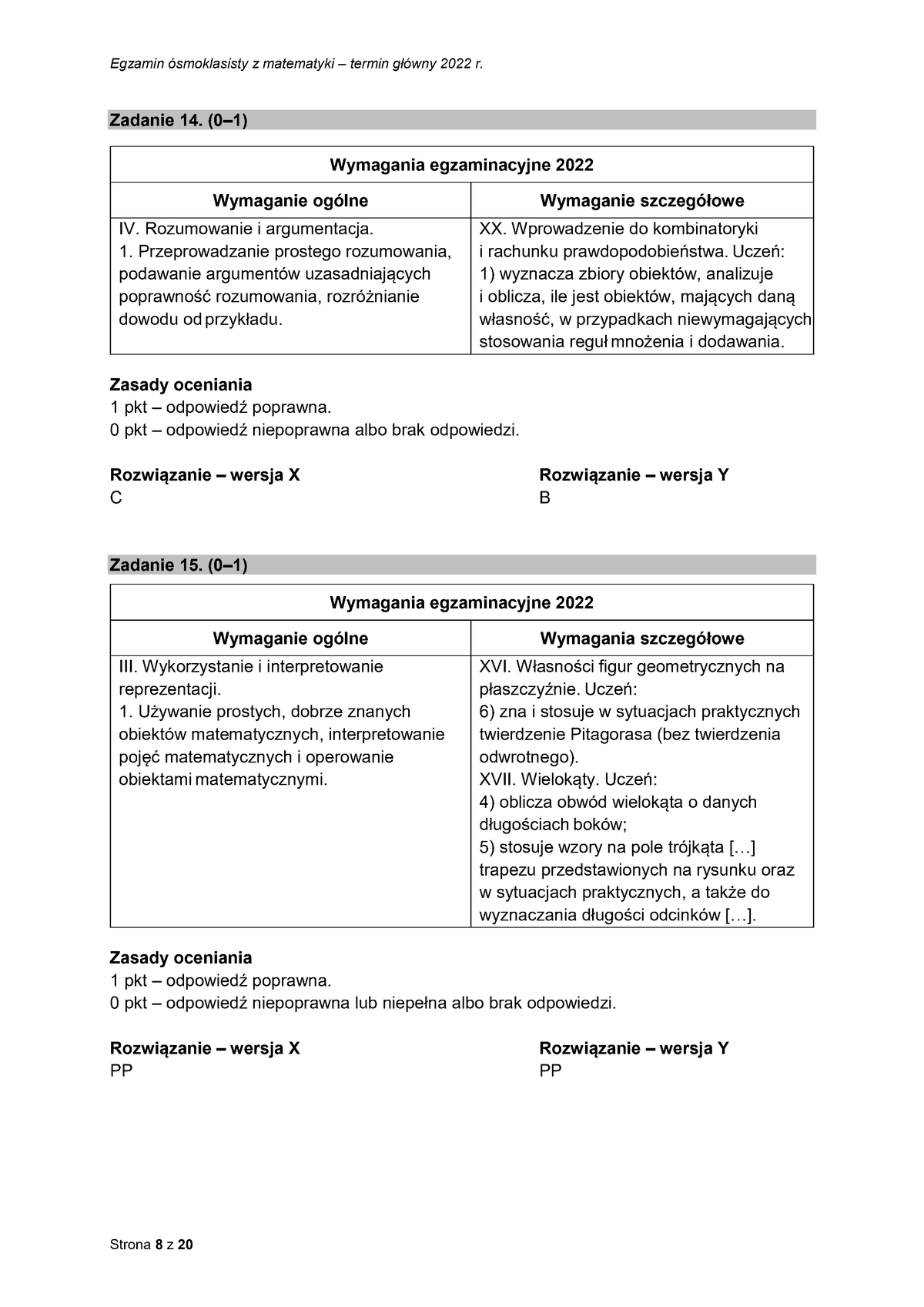 zasady oceniania - odpowiedzi - matematyka - egzamin ósmoklasisty 2022 - 0008