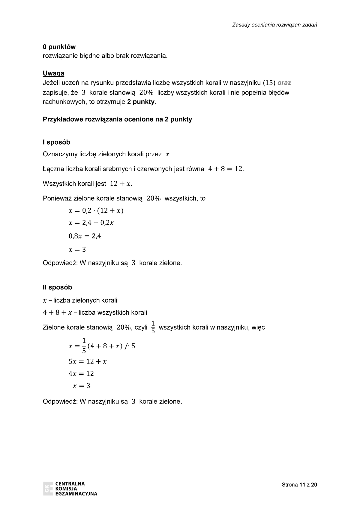 zasady oceniania - odpowiedzi - matematyka - egzamin ósmoklasisty 2022 - 0011