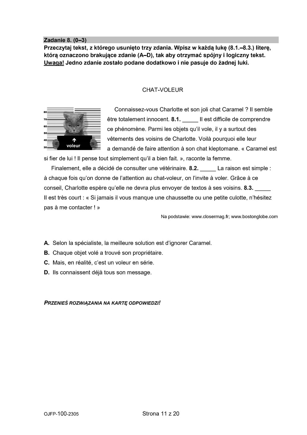 arkusz - język francuski - egzamin ósmoklasisty 2023 - 0011